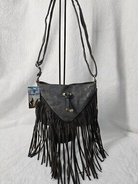 NWT Heritage West Faux Suede Fringe Green Shoulder Bag